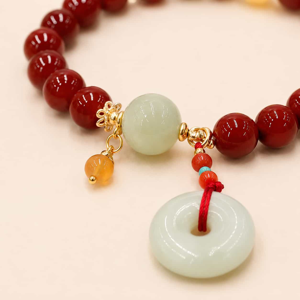Nanhong Agate Peace Buckle Bracelet detail view with agate