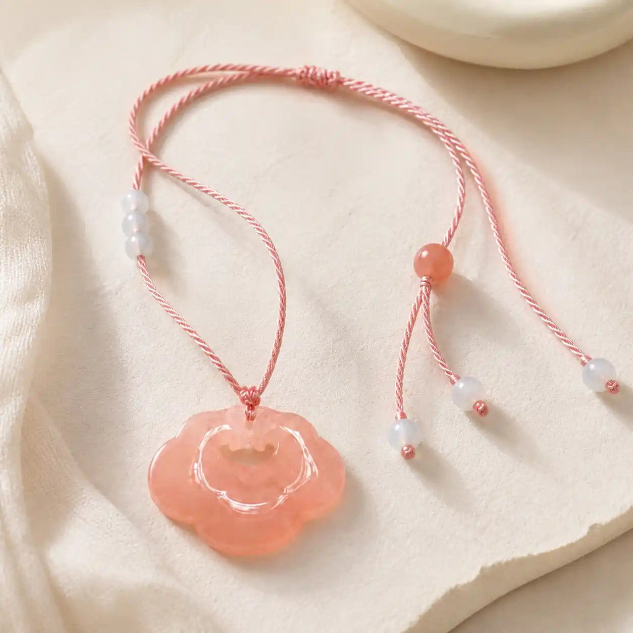 Peach Blossom Lock Pendant Necklace detail view