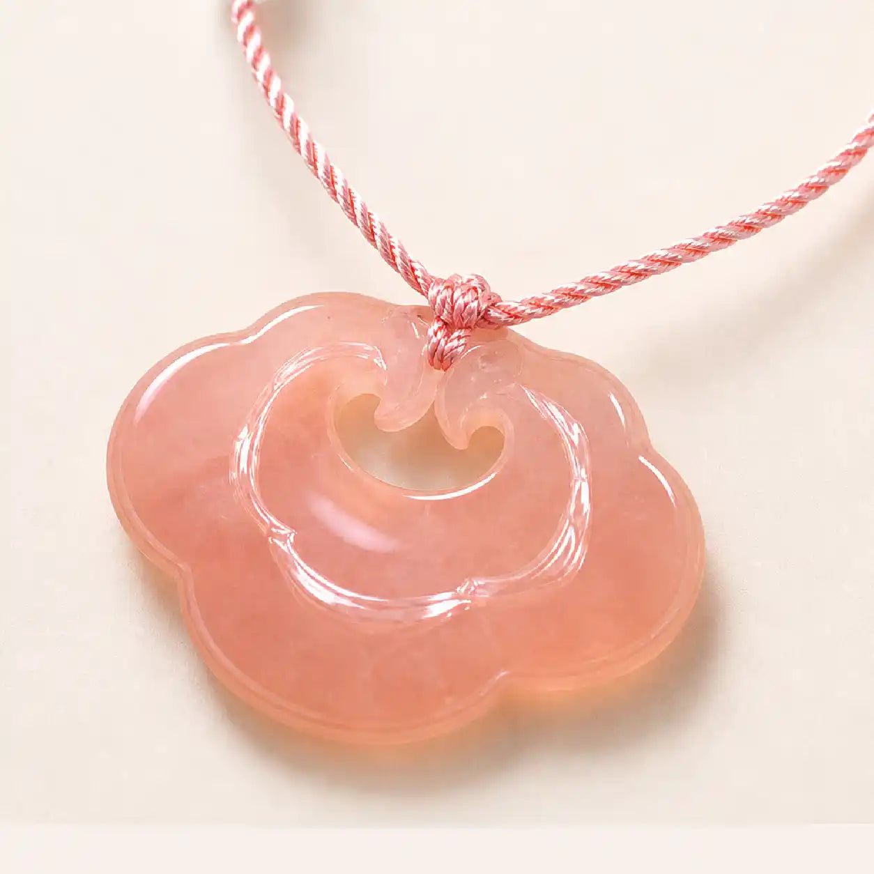 Peach Blossom Lock Pendant Necklace shown from another angle