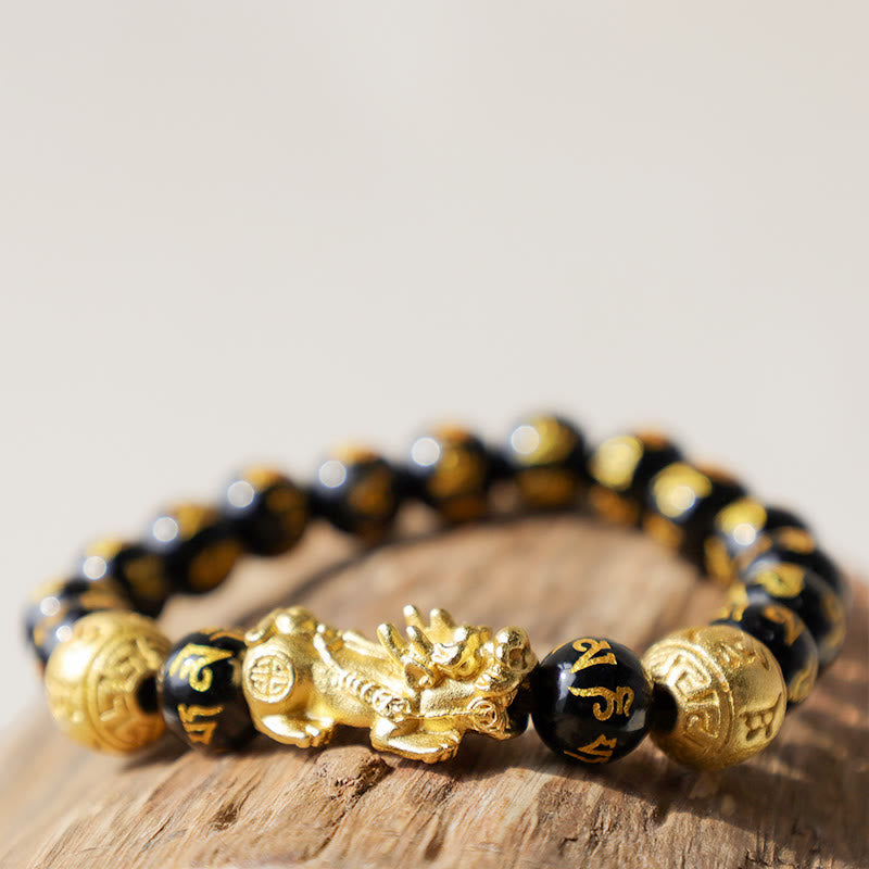 PiXiu Obsidian Wealth Bracelet displayed on soft beige background
