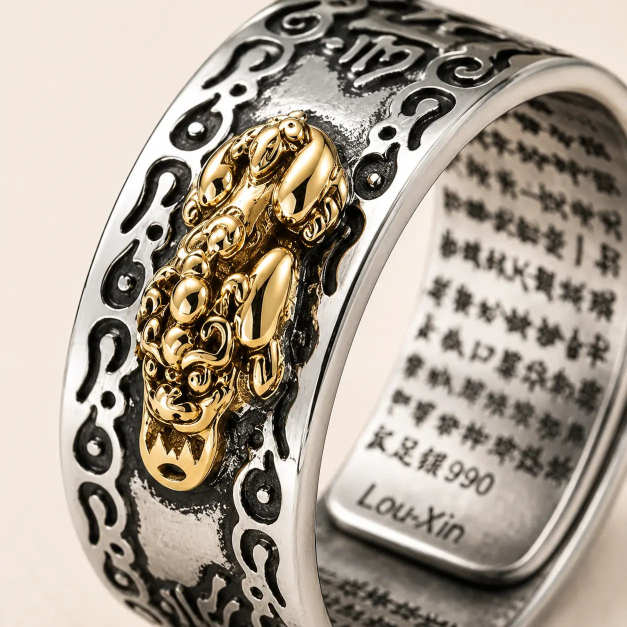 Pixiu Wealth Ring shown from another angle with pixiu