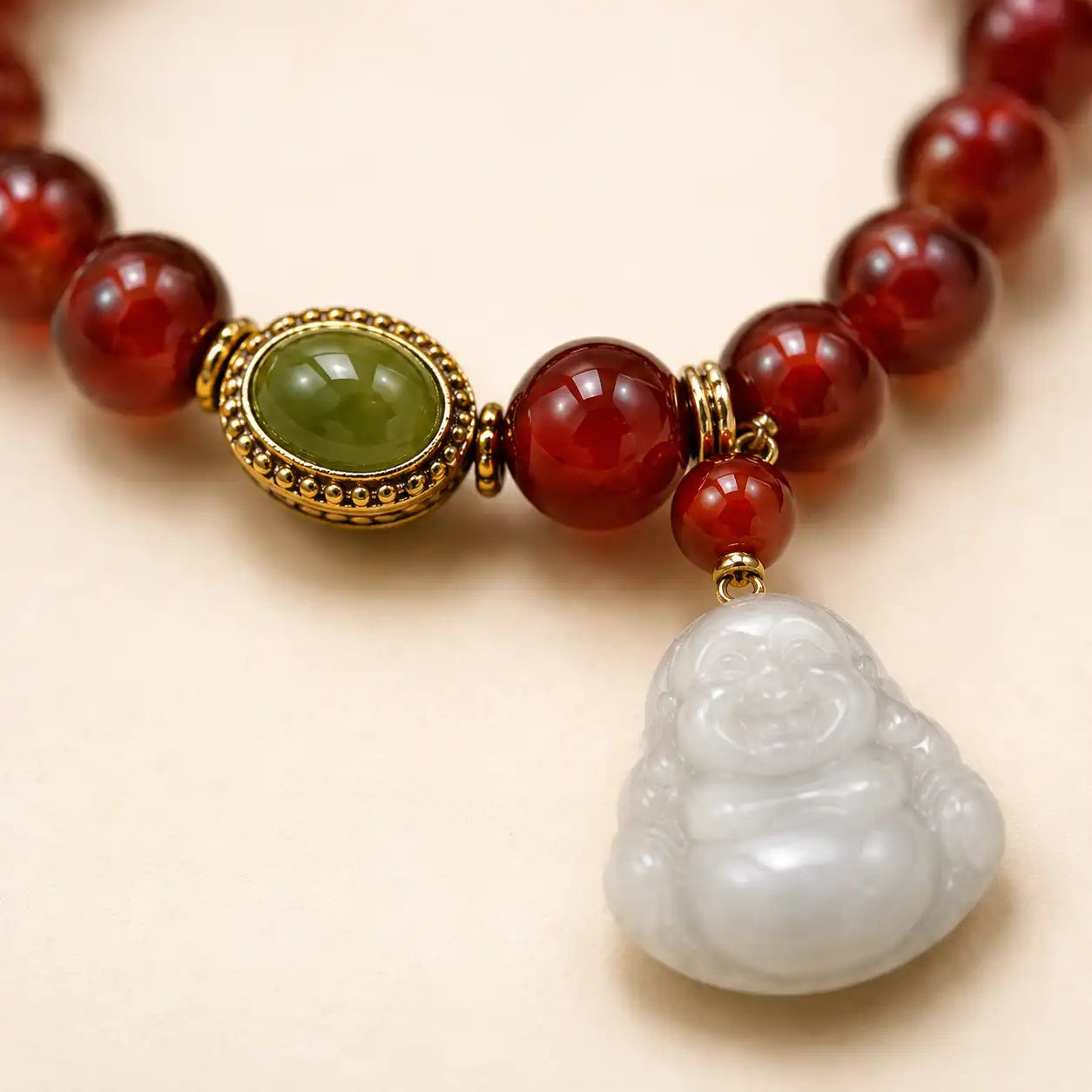 Red Agate Serenity Symbol Bracelet detail view with agate
