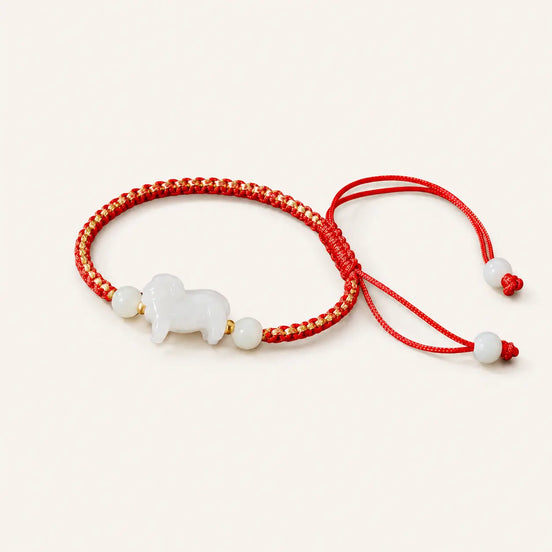 Red cord jade goat zodiac bracelet by TheFuMaster