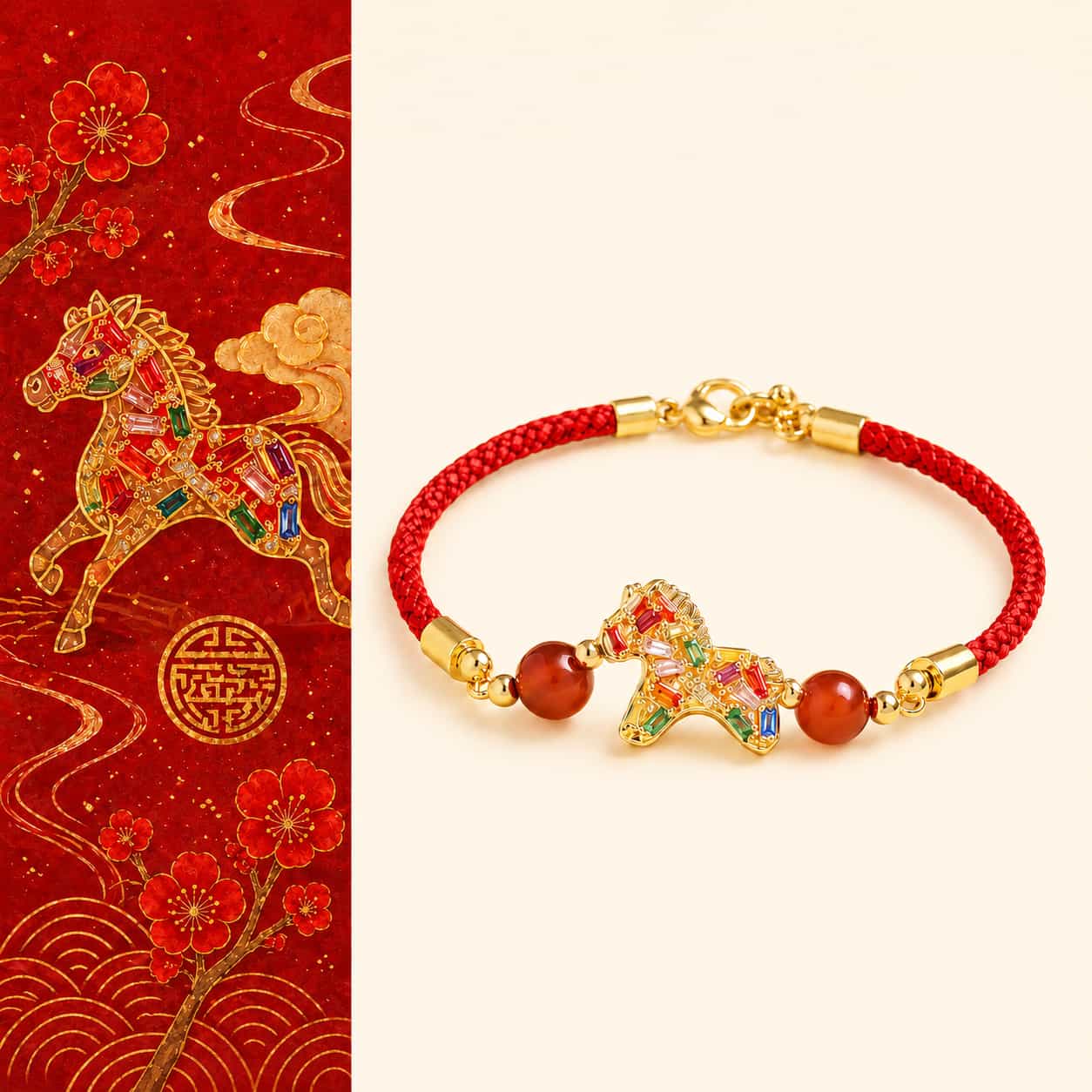 Red Rope Horse Charm Bracelet