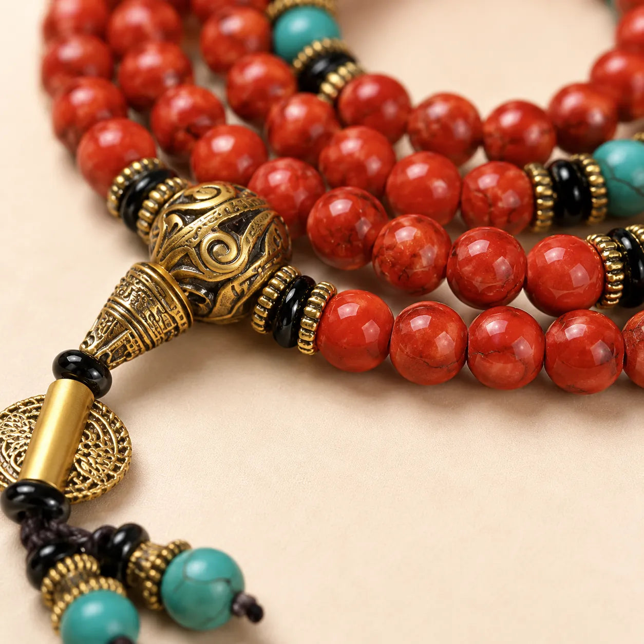 Red Stone 108 Mala shown from another angle