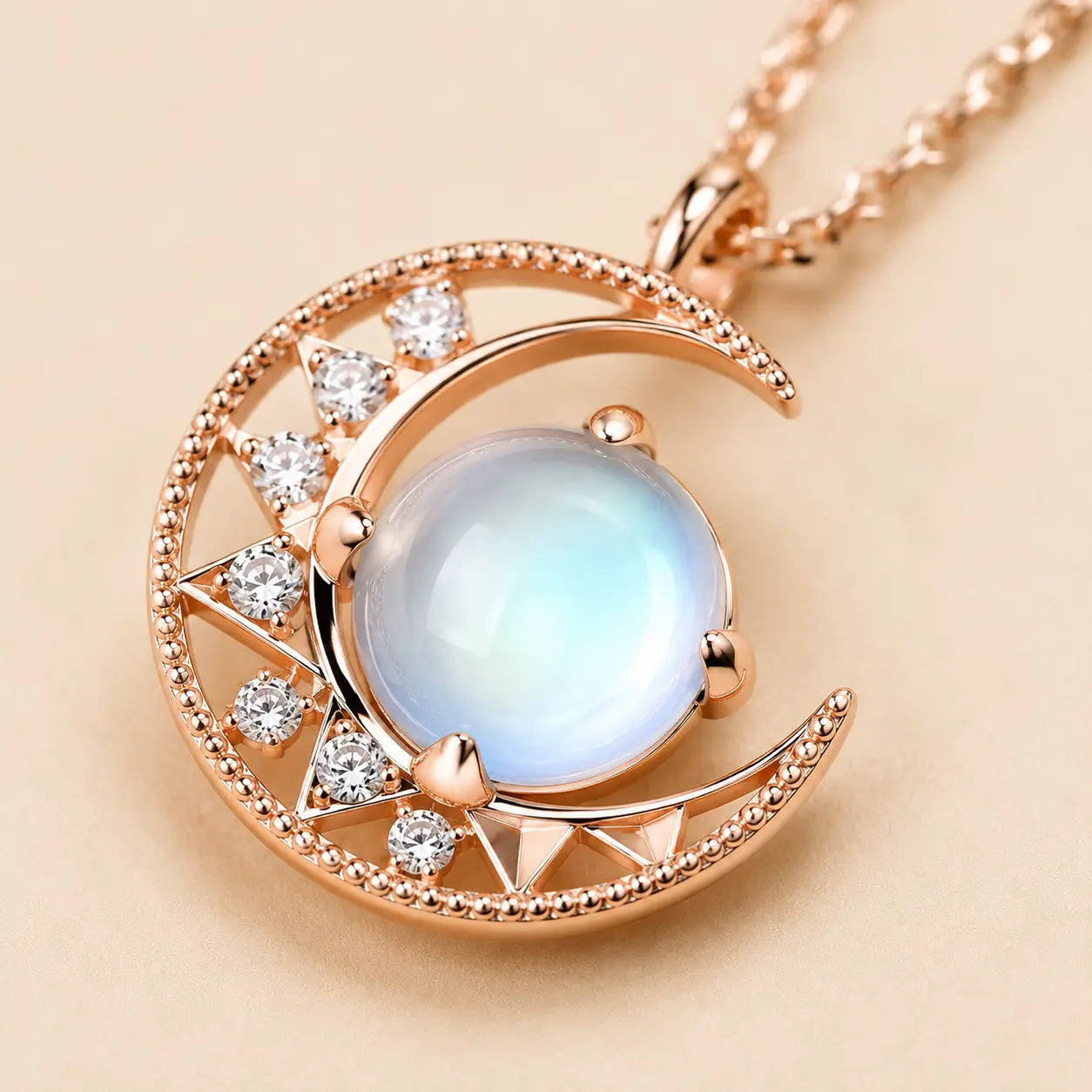 Silver Crescent Moon Pendant Necklace shown from another angle