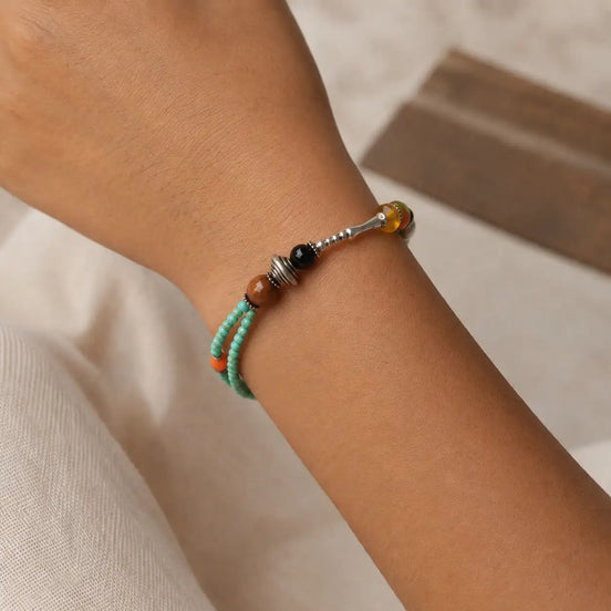 Starlight turquoise bracelet worn on the wrist