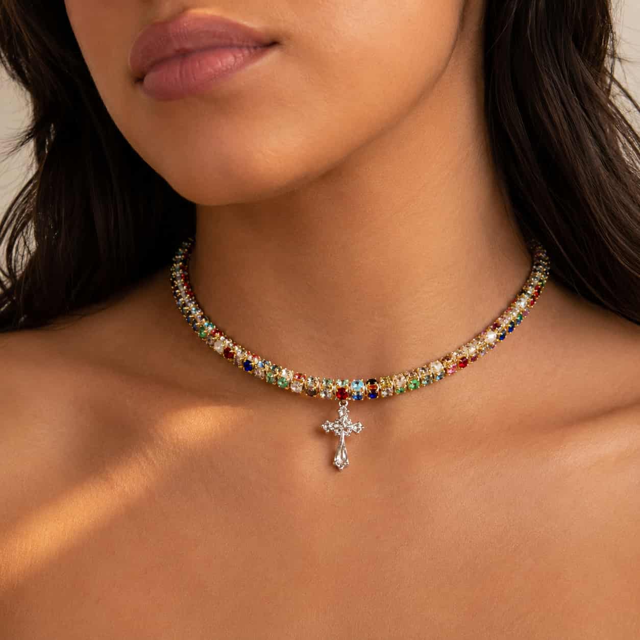Close-up of Thai Blue Cross Protection Necklace
