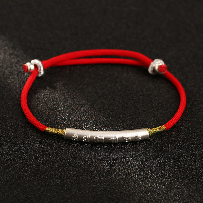 Sterling silver Mani Mantra bracelet with red cord minimalist design