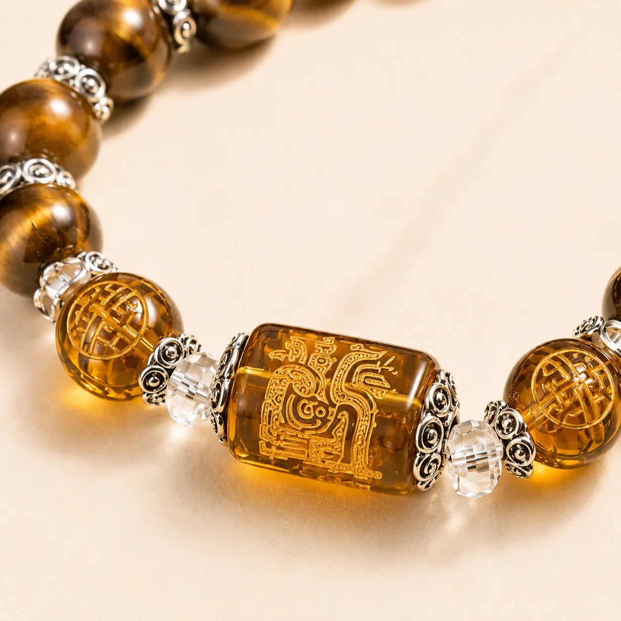 Tiger Eye Fortune Symbol Bracelet shown from another angle with tiger eye
