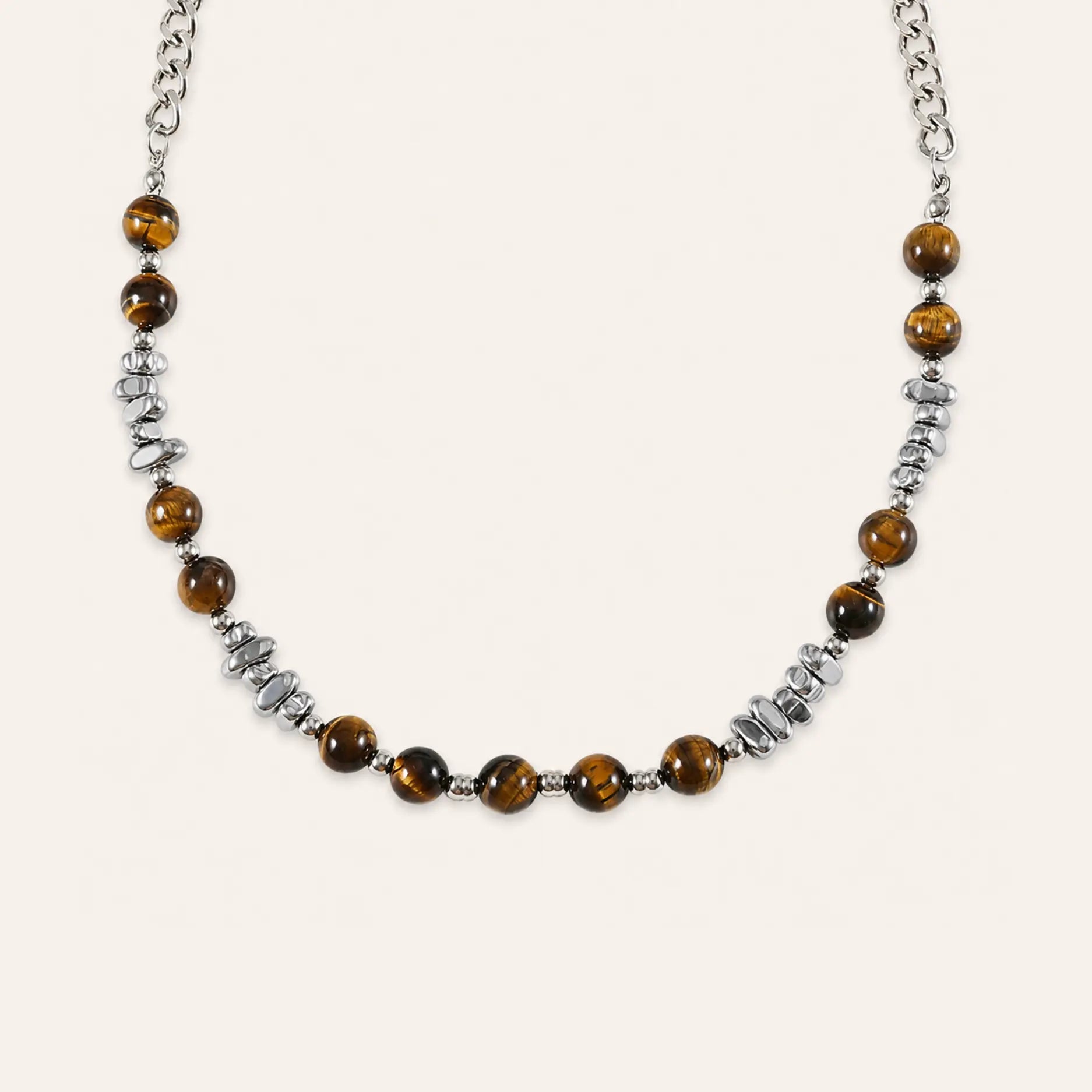 Tiger eye silver bead necklace by TheFuMaster