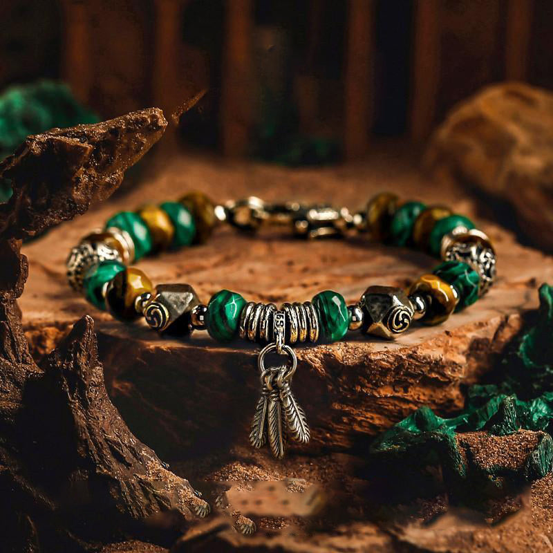 Retro Tiger Eye Sovereign Bracelet displayed on wooden surface