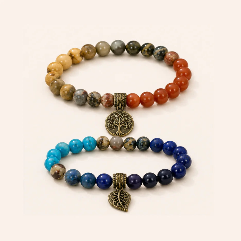 Tree of Life Amethyst Couple Bracelet Set with amethyst and tree of life