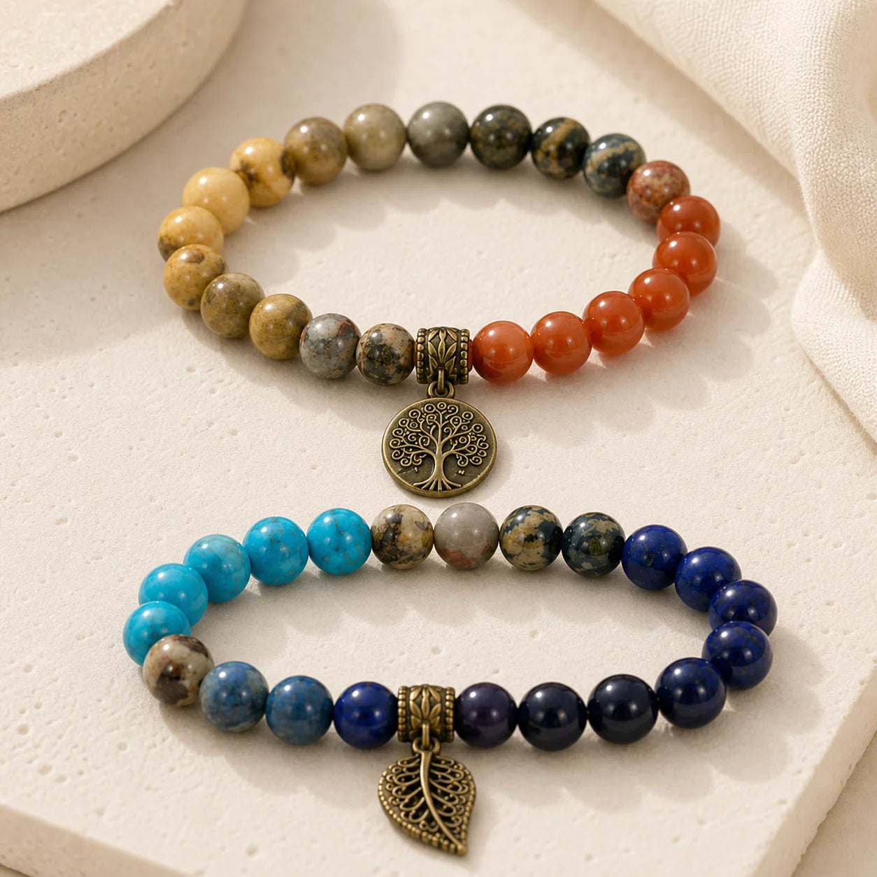 Tree of Life Amethyst Couple Bracelet Set detail view with amethyst and tree of life
