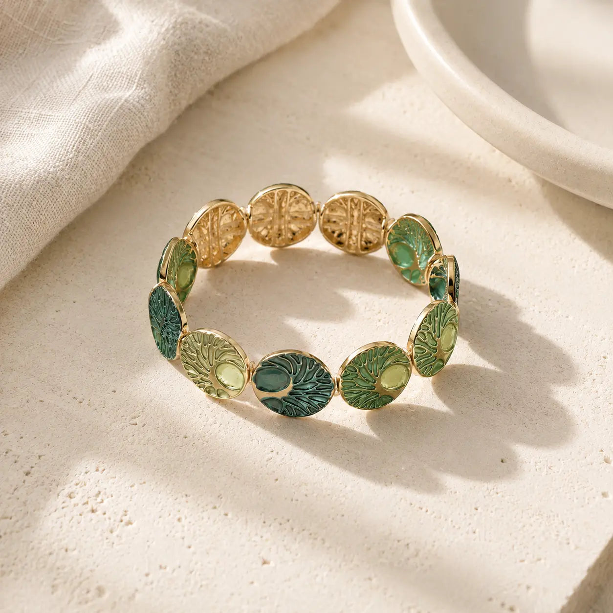 Close-up of Tree of Life Enamel Bracelet with tree of life