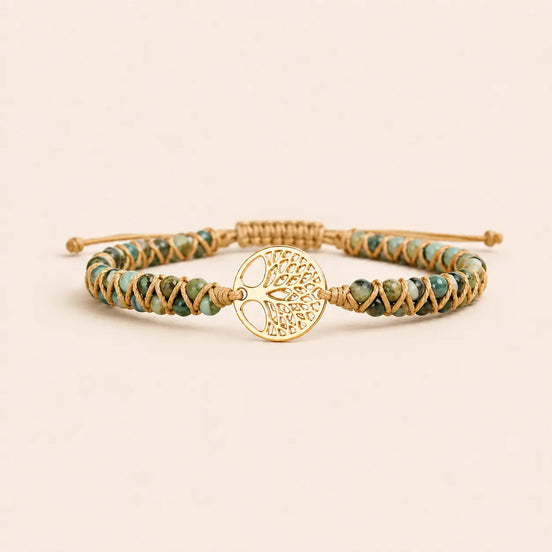 Tree of Life Jasper Woven Bracelet with jasper and tree of life