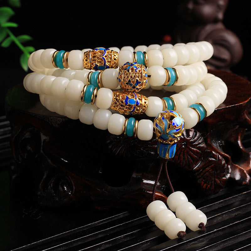 White Jade Bodhi Seed Wealth Mala Necklace and Bracelet by TheFuMaster