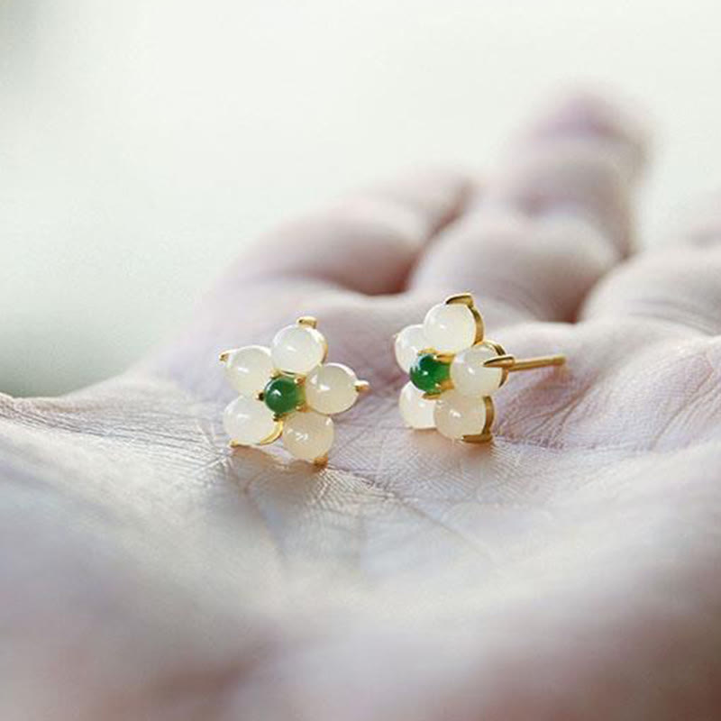 White Jade Flower Stud Earrings captured under soft natural light for elegant daily wear | TheFuMaster