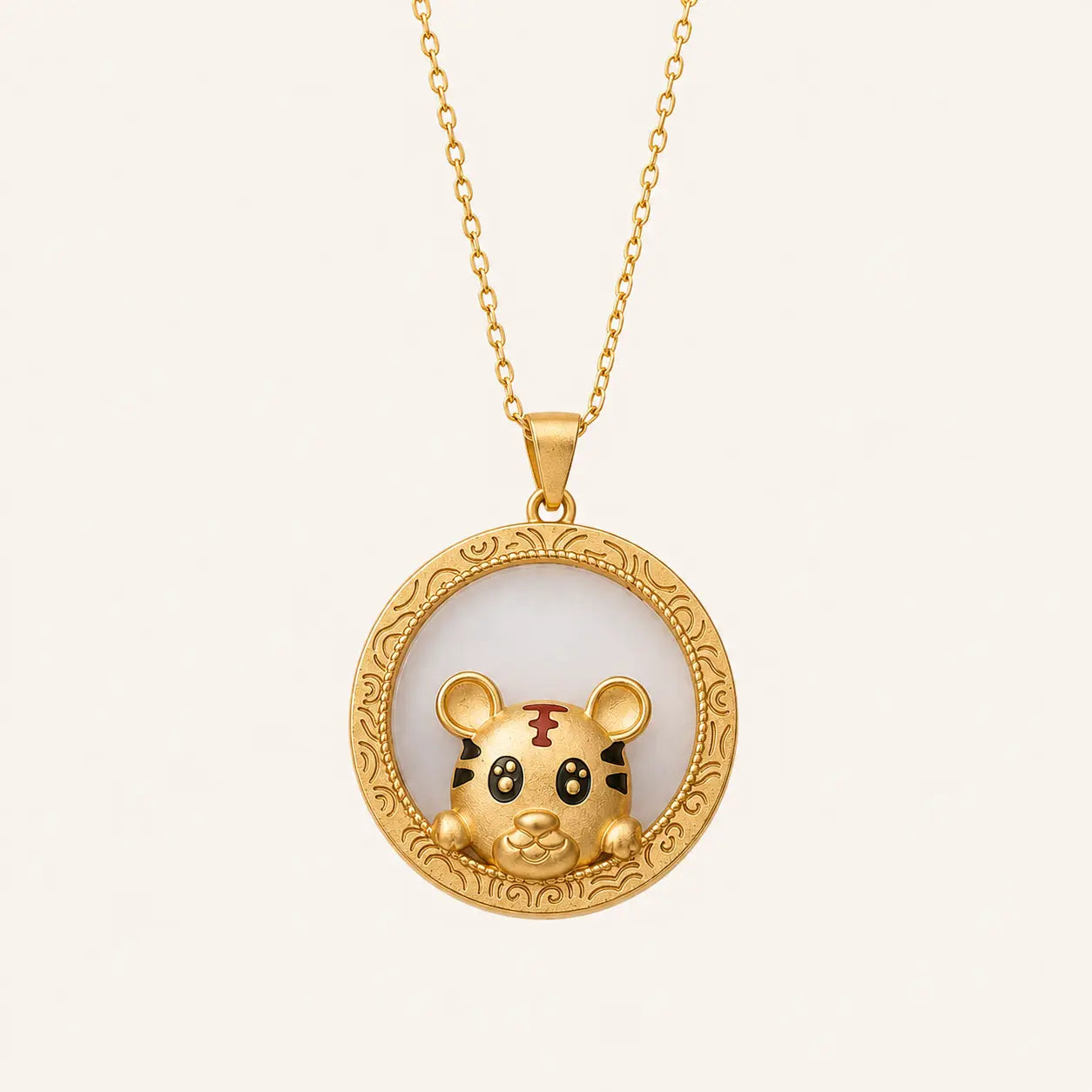 White Jade Tiger Necklace with white jade