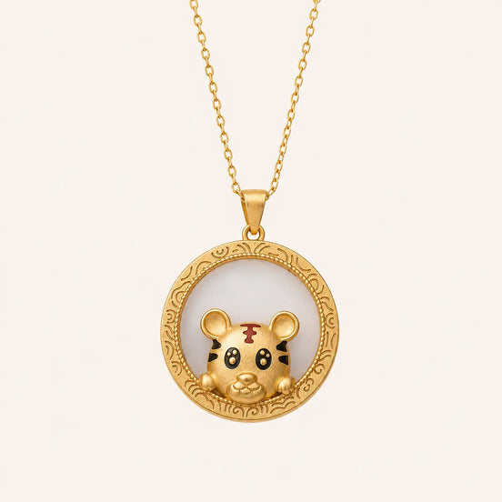 White Jade Tiger Necklace with white jade