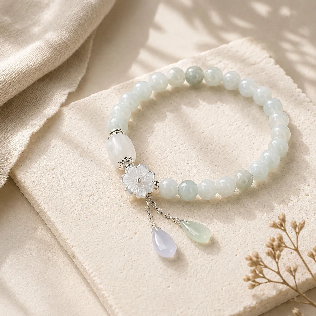 White Stone Drop Bracelet detail view