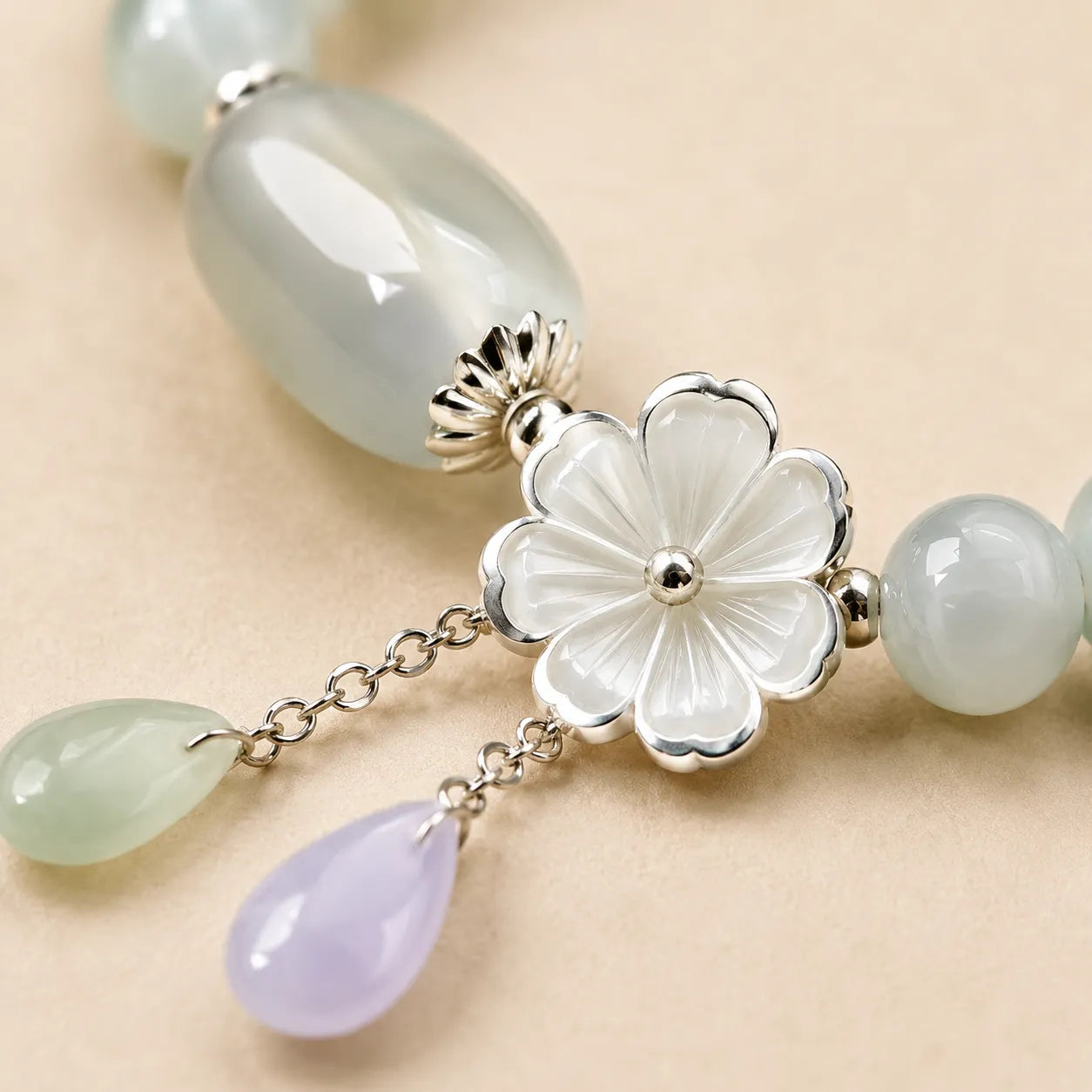 White Stone Drop Bracelet shown from another angle