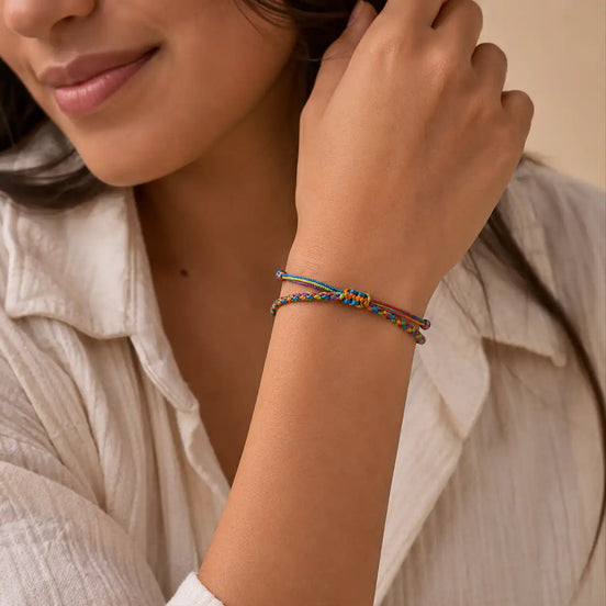 Wish knot color bracelet worn on the wrist