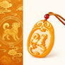 Yellow Jade Zodiac Dog Pendant with dog carving detail by TheFuMaster