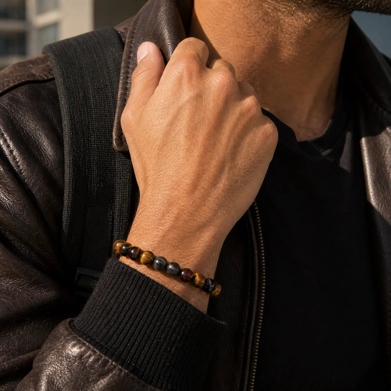 Close-up of Yellow Tiger Eye Stone Bracelet with tiger eye