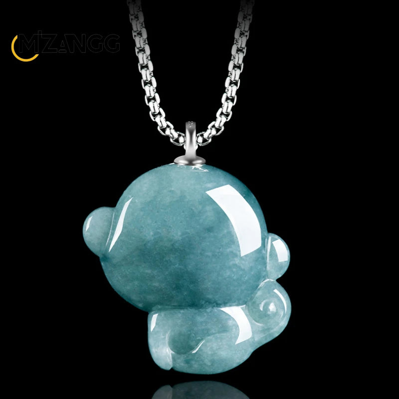 Simian Wisdom Verdant Jadeite Zodiac Harmony Pendant - Chain Detail